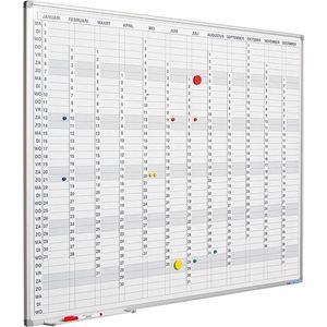 Planbord Softline profiel 8mm, Verticaal jaar, Jaarplanner - Engelse - 90x120cm uitvoering incl. maand-/dagen-/cijferstroken