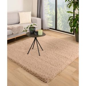 Vierkant hoogpolig vloerkleed - Shaggy Grand beige 160x160 cm