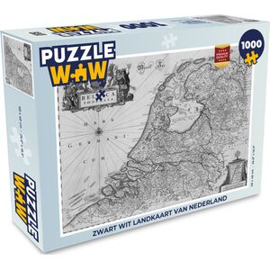 Puzzel Zwart wit landkaart van Nederland - Legpuzzel - Puzzel 1000 stukjes volwassenen