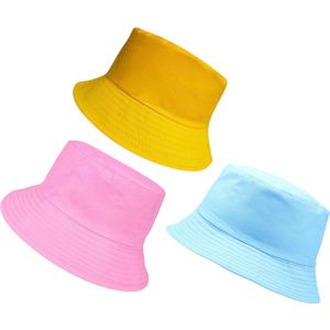 3-Set Bucket Hats ASTRADAVI - vissershoedje - zonnehoedje - 100% Katoenen Emmer Hoeden voor Dames, Heren, Tieners, Unisex. Roze, Geel en Lichtblauw (3 Stuks)