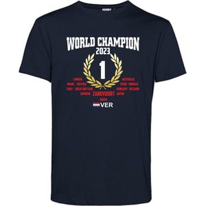 T-shirt kind GP Won & World Champion 2023 | Formule 1 fan | Max Verstappen / Red Bull racing supporter | Wereldkampioen | Navy | maat 128