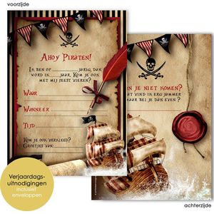 BC004 - 8 st. Uitnodiging kinderfeestje - Verjaardagskaart - Uitnodiging kinderfeestje - Piraten Verjaardagskaarten met enveloppen - Verjaardag uitnodiging - uitnodigingskaarten - invulkaarten - Piraat - Piraten uitnodigingen - kinderverjaardag