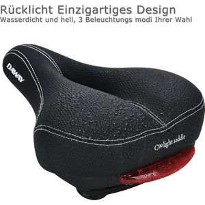 Ergonomisch fietszadel voor dames en heren, comfortabel fietszadel, breed, zacht leren fietszadel, schokdempend, schuimrubber, met waterdichte afdekking