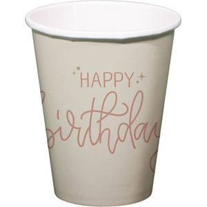 Folat - Crème rose bekers happy birthday - 8 stuks