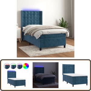 vidaXL Boxspring met LED - Fluweel - 90x190 cm Boxspring - Fluweel Bed - Donkere Blauwe Boxspring - Tweepersoons Bed - Led Lampje