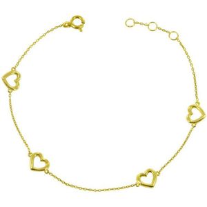 Silventi 9NBSAM-G190238 Gouden Armband - Dames - 4 Hartjes - 5,8 x 6,3 mm - Ankerschakel - 16 + 1 + 1 cm - 14 Karaat - Goud