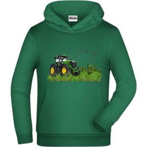 Groene hoodie met JD tractor -James & Nicholson-158/164-Hoodie jongens