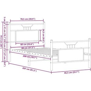 vidaXL - Bedframe - zonder - matras - bewerkt - hout - bruin - eikenkleur - 80x200 - cm