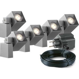 5x LED wand spot - 2 Watt - 12V - Grijs - complete set