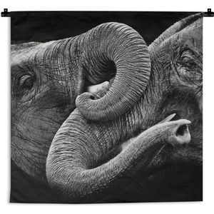 WandkleedDieren - Zwart-wit portret van twee olifanten Wandkleed katoen 60x60 cm - Wandtapijt met foto
