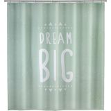 Douchegordijn Dream Big wit met mint groen ,inclusief ringen