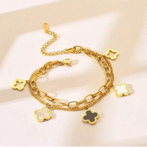 EHHbeauty - Klaver Armband - 5 Klaver - gouden Klaver Armband -Lucky Clover Bracelet - Cadeau -Accessoires - bedels
