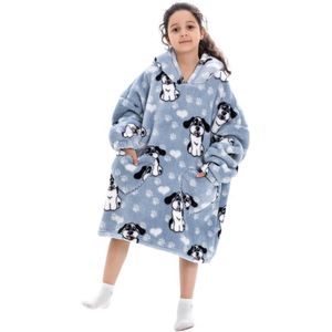 Honden fleece hoodie deken met mouwen kind – fleece poncho kind – plaid met mouwen - kids 8/12 jaar – maat 134/158 – lengte 75 cm - chillen – Warm & zacht – relax outfit kids – lichtgrijs - Badrock