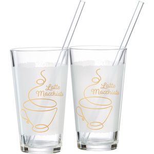Latte macchiato set van 2 glazen met rietjes.