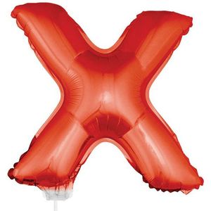 Rode opblaas letter ballon X op stokje 41 cm