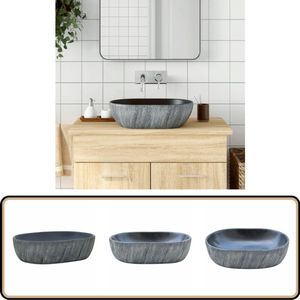 vidaXL Opzetwasbak - Ovaal - 47x33x13 cm - Keramiek - Zwart/Grijs Opzetwasbak - Badkamerspiegel - Wastafel - Zwarte Badkamer - Grijze Badkamer