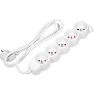Stekkerblok 3m kabel Wit 5x stopcontact ,H05VV-F 1x1.5mm2, Imax=16A