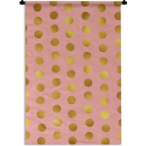 Wandkleed Luxe patroon - Luxe patroon van grote gouden stippen op een roze achtergrond Wandkleed katoen 90x135 cm - Wandtapijt met foto