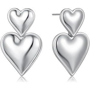 Love Heart Oorbellen / Hart Oorhangers - Zilverkleurig | 3,2 x 2,1 cm | Fashion Favorite