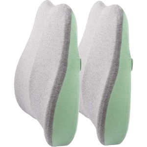 Set van 2 Rugkussens - Lendenkussen en Rugsteunkussen - Memory Foam - Wasbare Hoezen - Ergonomische Therapie Kussens - Houdingscorrectie en Rugpijn Preventie - Groen