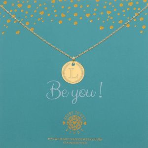 Heart to Get| Goudkleurige Ketting | Initalen coin 18 mm met letter L | Letter ketting | Initialen ketting | Coin met initiaal en krans