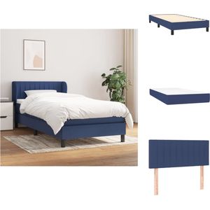 vidaXL Boxspringbed - Pocketvering - 90 x 200 cm - Blauw - Verstelbaar hoofdbord - Bed