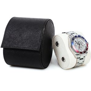 Timezone - Leren Watch roll voor 1 Horloge - Horloge Reisetui - Zwart