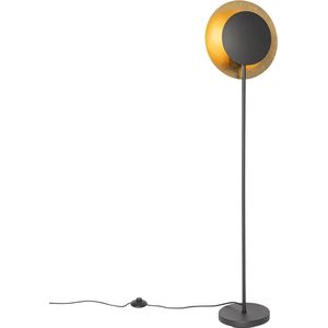 QAZQA emilienne - Art Deco Vloerlamp | Staande Lamp - 1 lichts - H 123.6 cm - Zwart Goud - Woonkamer | Slaapkamer | Keuken
