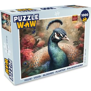Puzzel Pauw - Vogel - Bloemen - Planten - Pauwenveren - Legpuzzel - Puzzel 1000 stukjes volwassenen