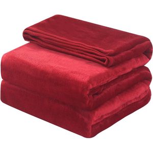 Deken 130 x 150 cm rood, fleece dekbed, warme knuffeldeken, wollige fleecedeken, sprei, woondeken, wollen deken, bankdeken, tweezijdig