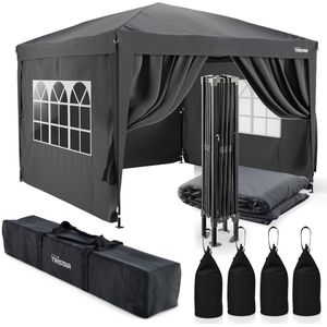 Tristar Partytent 3x3m - Inclusief Set van 4 Zandzakken - PT-7802 + PT-7805 - Easy Up - Met Zijwanden - Waterdicht - inclusief Draagtas - Paviljoen - Opvouwbaar - Antraciet