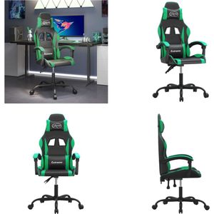 vidaXL Gamestoel draaibaar kunstleer zwart en groen - Gamingstoel - Gamingstoelen - Televisiestoel - Racingstoel