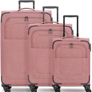 Kofferset 3 Delig - Reiskoffer met Wielen - Handbagage Trolley - Koffers - Roze