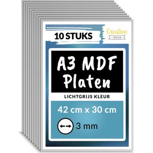 Creative Deco 10 x A3 MDF - Plaat Grijs | 420 x 300 x 3 mm | Perfect voor Lasersnijden, CNC - Frezen, Modelleren, Freeswerk, Figuurzagen