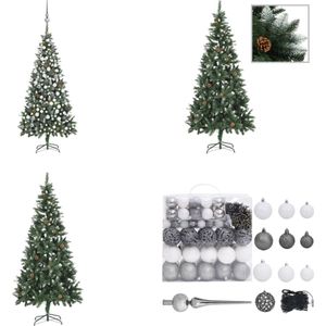 vidaXL Kunstkerstboom met LED's- kerstballen en dennenappels 210 cm - Kunstkerstboom - Kunstkerstbomen - Kerstboom - Kerstdecoratie