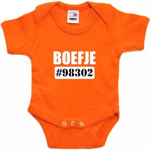 Boefje nummer 98302 tekst baby rompertje oranje jongens en meisjes - Kraamcadeau - Carnaval/ verkleed babykleding 68