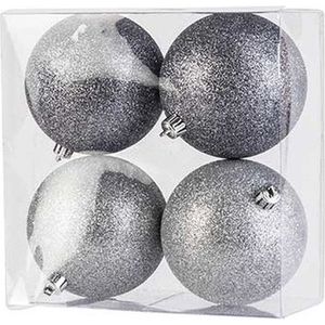 8x Zilveren kunststof kerstballen 10 cm - Glitter - Onbreekbare plastic kerstballen - Kerstboomversiering zilver