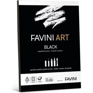 Favini ART BLACK PAD, zwart glad papier voor wasco, krijt, potlood, olieverf 320 g. 10 sheets A4