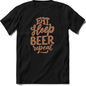 Eat sleep beer repeat | Feest kado T-Shirt heren - dames | Bruin | Perfect drank cadeau shirt |Grappige bier spreuken - zinnen - teksten