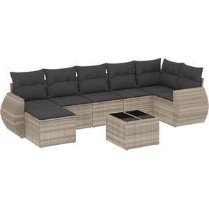 vidaXL - 8-delige - Loungeset - met - kussens - poly - rattan - lichtgrijs