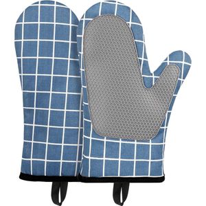 JGS ® Ovenhandschoenen, hittebestendige ovenhandschoenen, siliconen en katoen, siliconen antislipontwerp, geschikt voor koken, bakken, barbecueën (blauw)