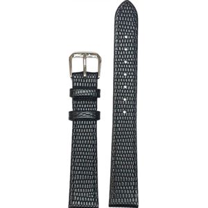Horlogeband-horlogebandje-18mm-zwart -lizard print-echt leer-plat- stalen gesp-leer-18 mm