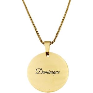 Ketting RVS Met Naam Gravering - Dominique - Goud - Rond