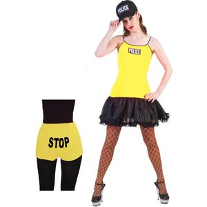 Funny Fashion - Politie & Detective Kostuum - Neon Geel Politie - Vrouw - Geel - Maat 32-34 - Carnavalskleding - Verkleedkleding