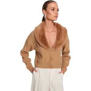 Trendyol Gedetailleerd Gebreide Vest Van Kameelbont Twoaw24Hi00029