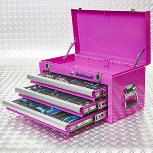 Datona® Gereedschapskist drie lades - 3 lades gevuld - roze - Roze