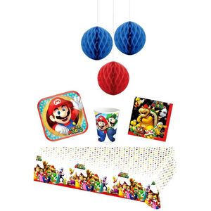 Super Mario - Feestpakket - Feestartikelen - Kinderfeest - 8 Personen - Bekers - Bordjes - Tafelkleed - Servetten - Versiering