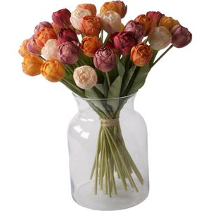 WinQ- Boeket Kunst Tulpen 35stuks - Inclusief glasvaas - Boeket zijden Tulpen 40cm - prachtige voojaarskleuren - Kunstbloemen - zijden bloemen