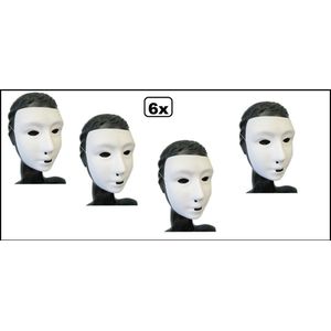 6x Grimeermasker wit kalklaag - Masker schilderen carnaval thema feest festival
