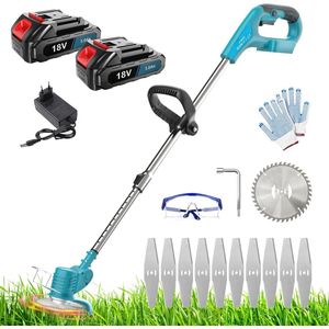 Accu-grastrimmer met 18 V accu, elektrische grastrimmer met 90-120 cm telescoopsteel, en 90° kantelbare motorkop, gazonkantensnijder voor gazononderhoud, tuin (2 x 3000 mAh